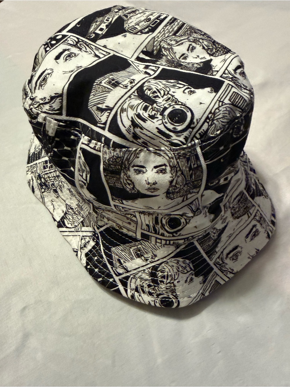 Zara Black & White Comic Panel Bucket Hat- reversible